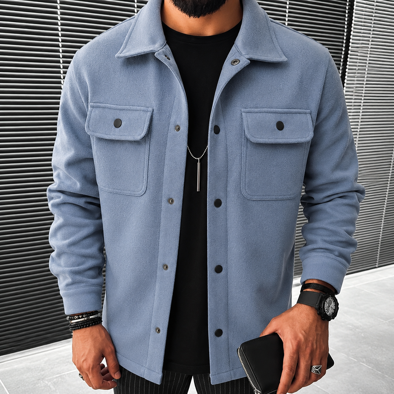 Finn - Casual men's overshirt with button placket
