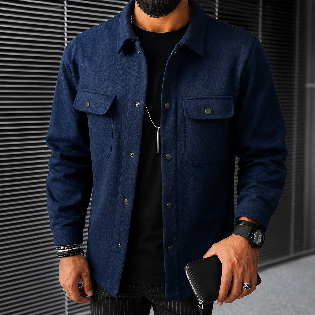 Finn - Casual men's overshirt with button placket