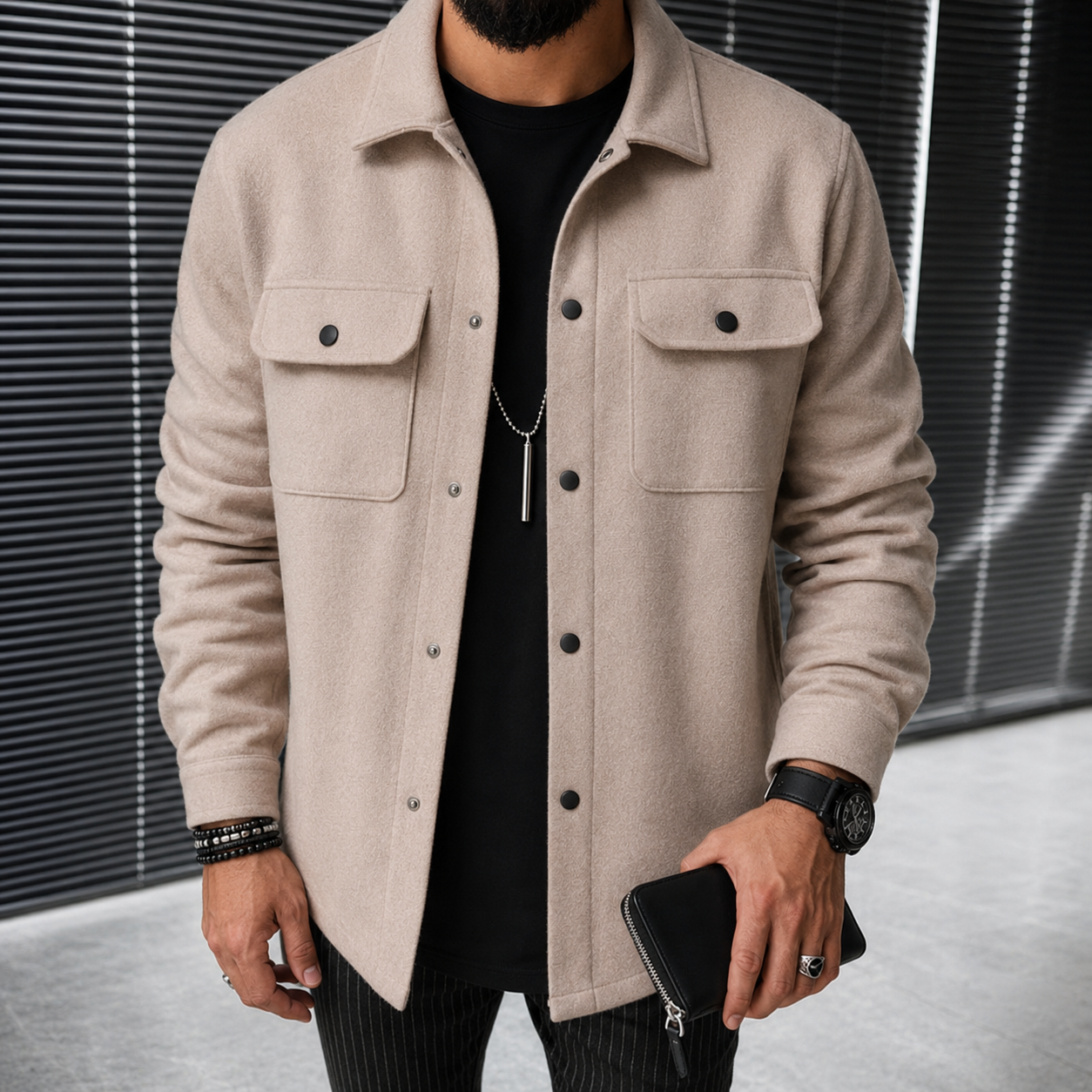 Finn - Casual men's overshirt with button placket