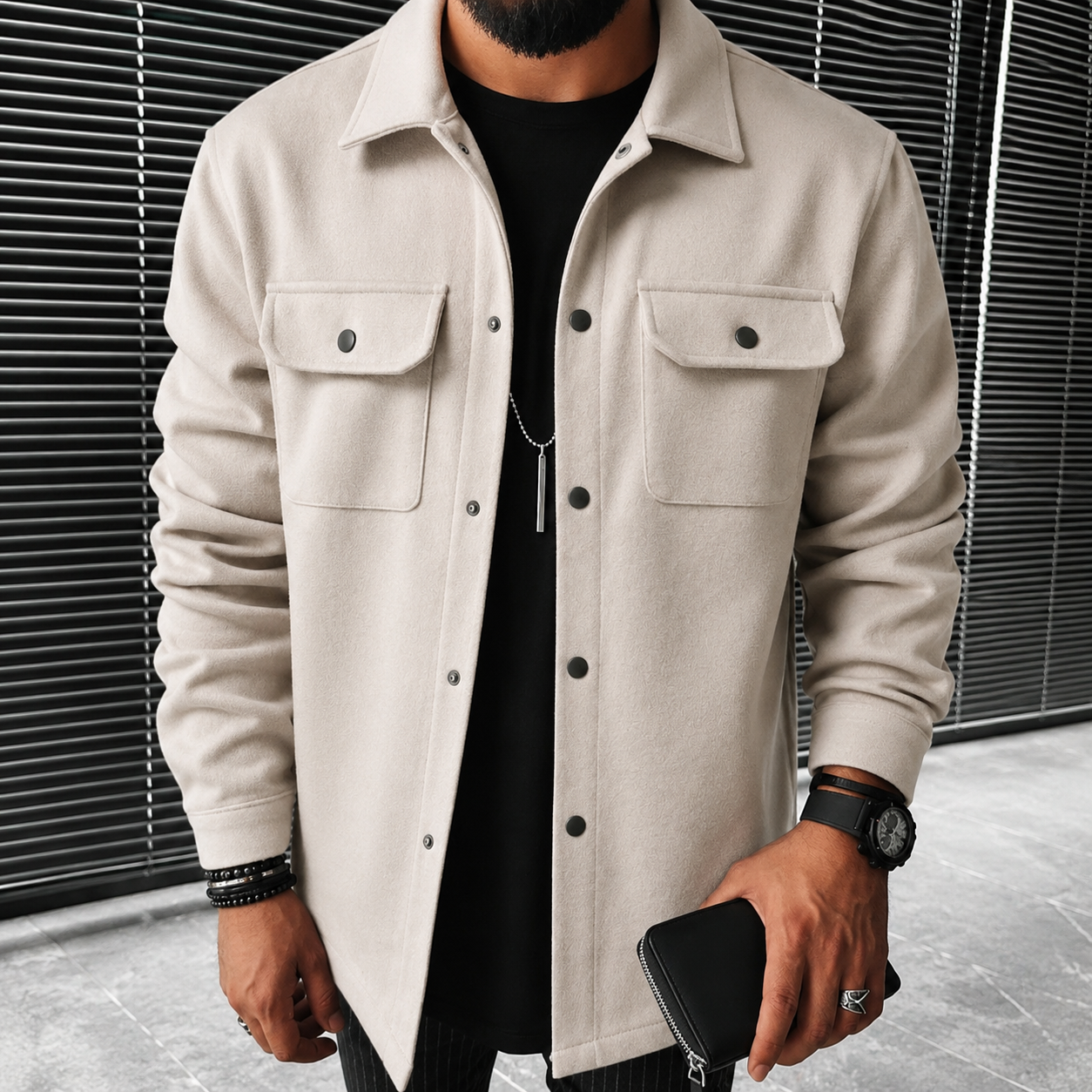 Finn - Casual men's overshirt with button placket