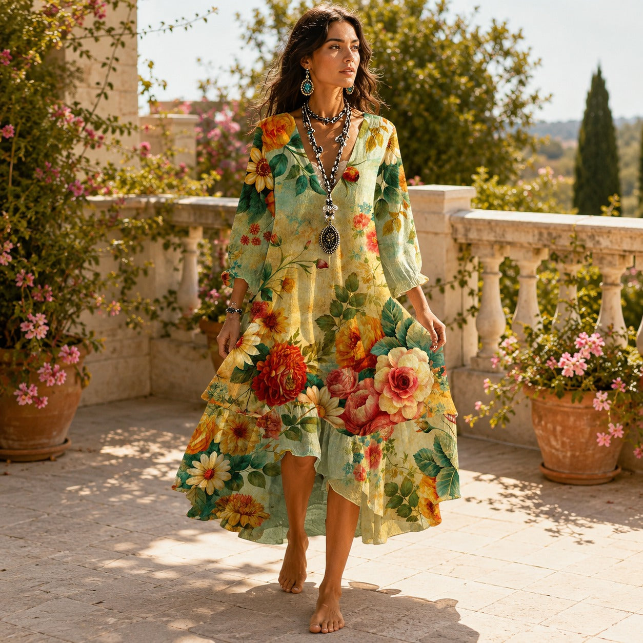 Amanda - Easygoing Long Sleeved Flowing Dress