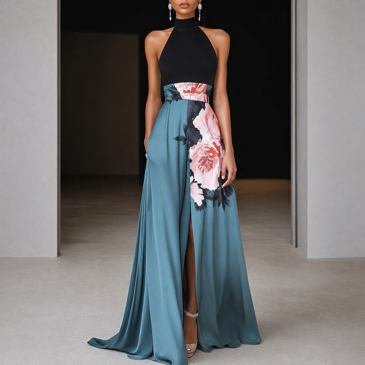 Annie - Sleeveless Floral Long Dress