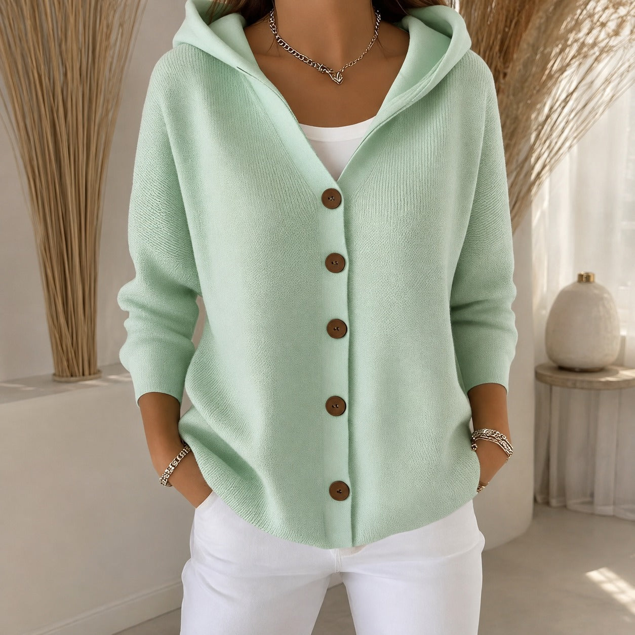 Ryanne - Cozy long-sleeve jacket with hood for women