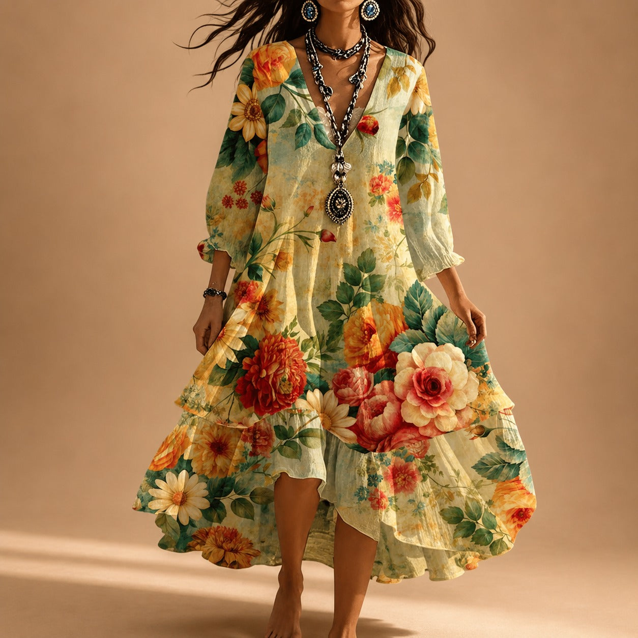 Amanda - Easygoing Long Sleeved Flowing Dress