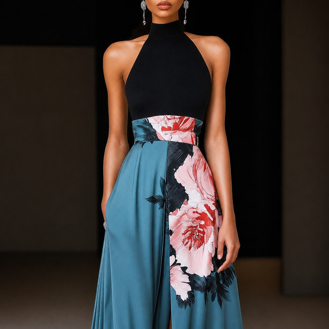 Annie - Sleeveless Floral Long Dress