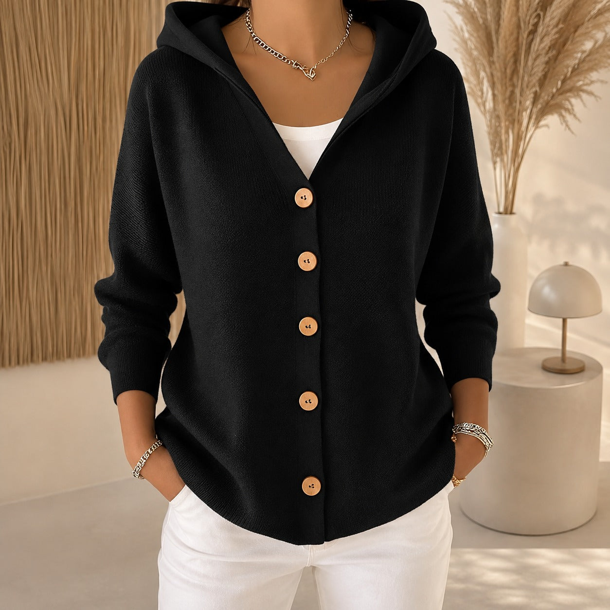 Ryanne - Cozy long-sleeve jacket with hood for women