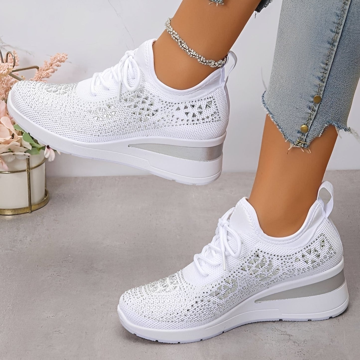Elodie - Trendy Comfortable Sneakers with Rhinestone Accents