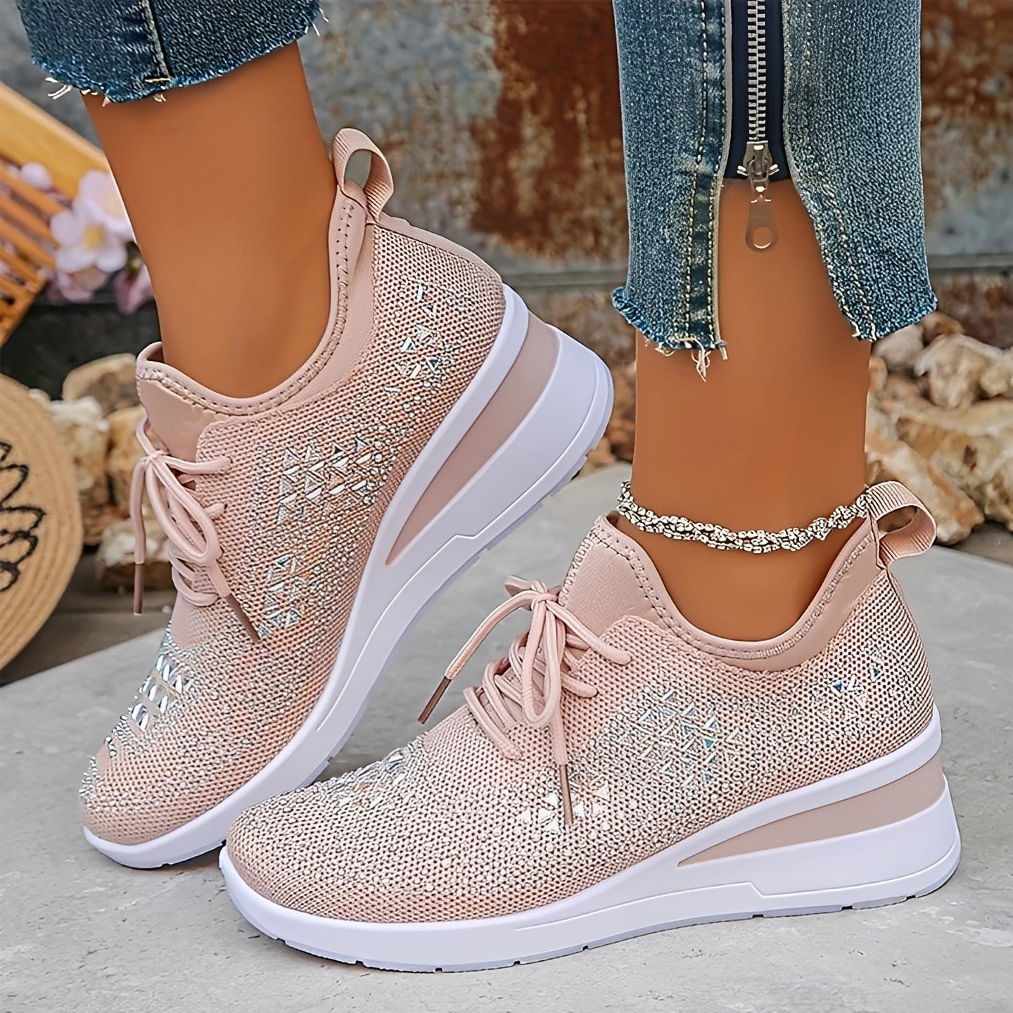 Elodie - Trendy Comfortable Sneakers with Rhinestone Accents