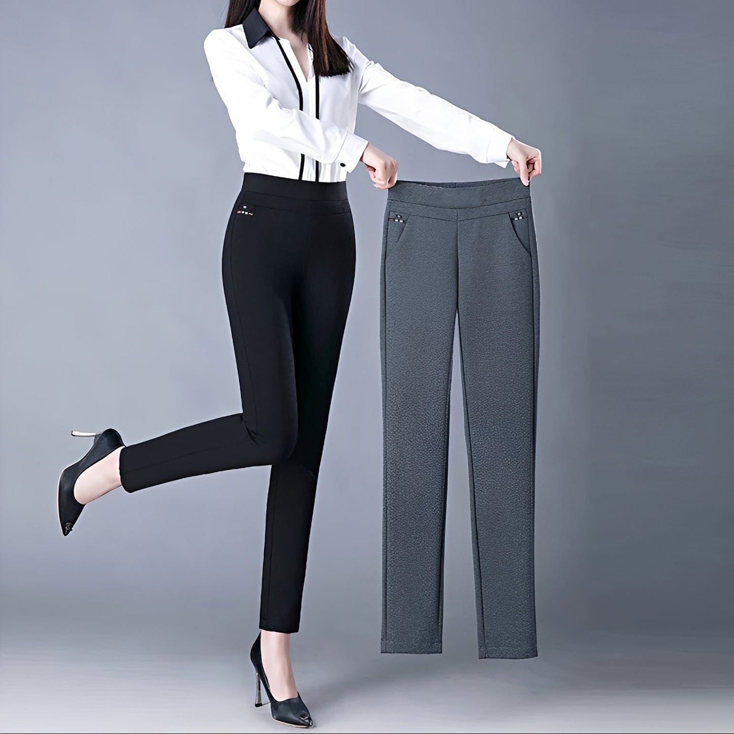 Athena - Elegant High-Waisted Elastic Trousers
