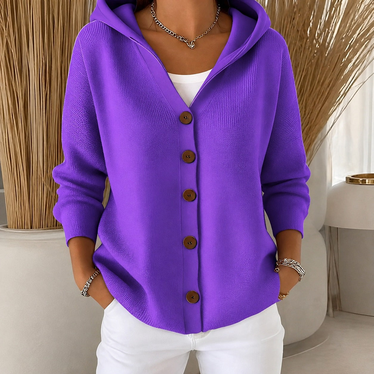 Ryanne - Cozy long-sleeve jacket with hood for women