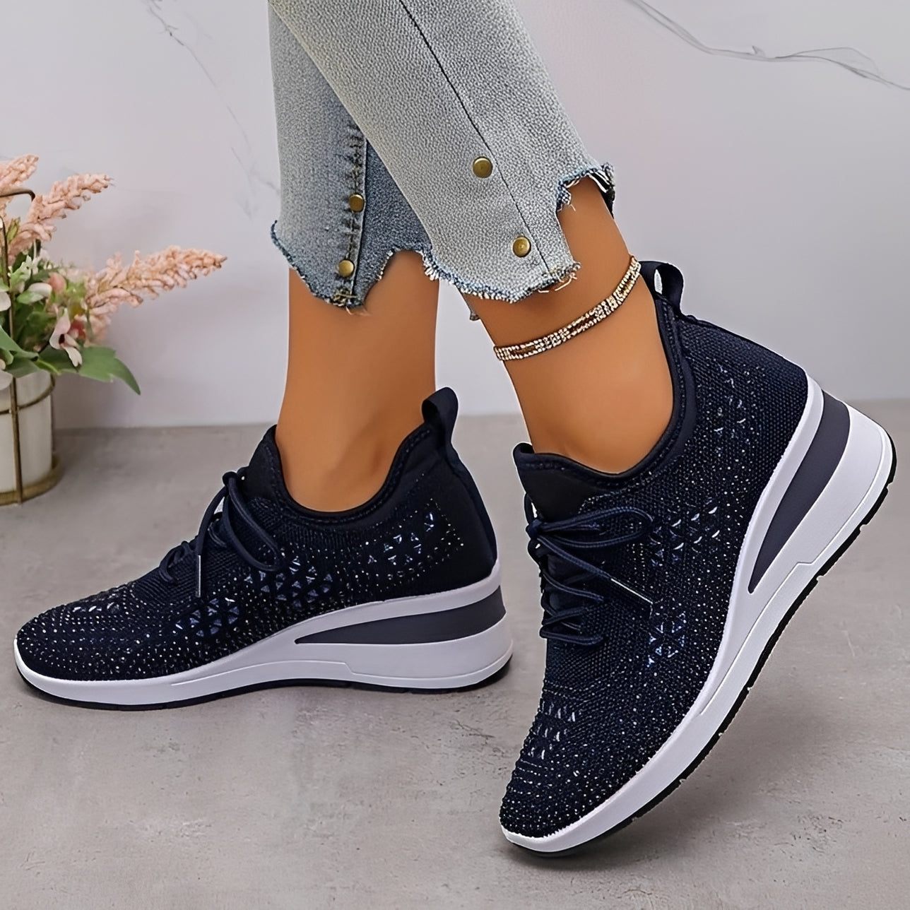Elodie - Trendy Comfortable Sneakers with Rhinestone Accents