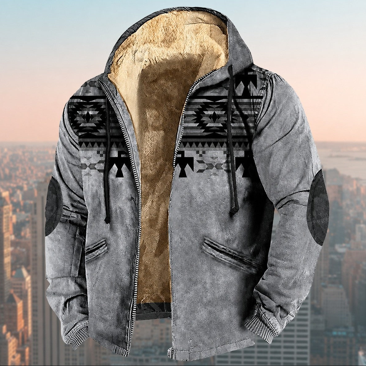 Laszlo - Hooded jacket with tribal pattern for men