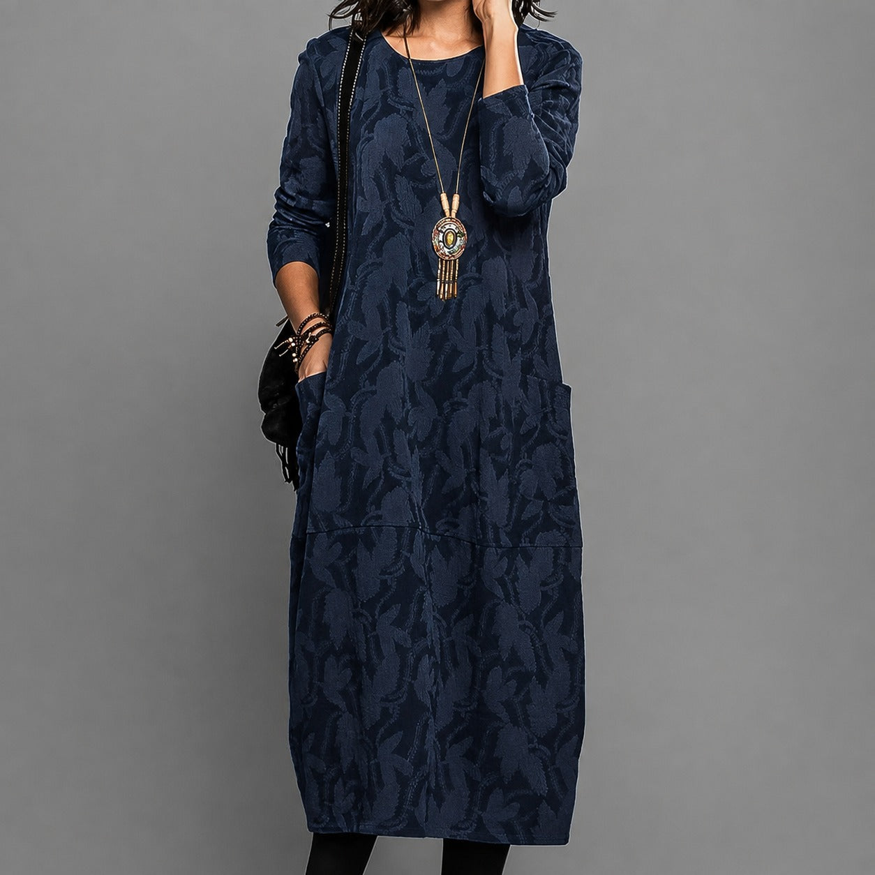 Alisha - Printed midi dress with long sleeves