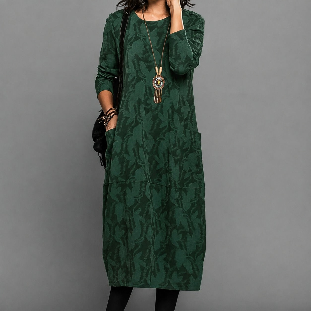 Alisha - Printed midi dress with long sleeves