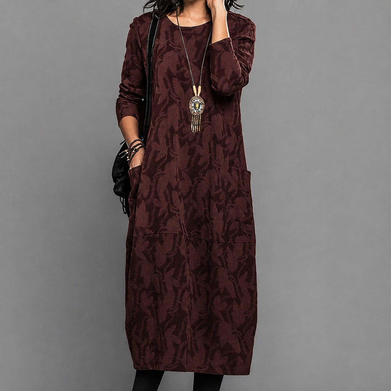 Alisha - Printed midi dress with long sleeves
