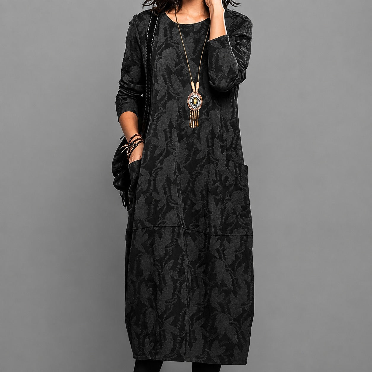 Alisha - Printed midi dress with long sleeves
