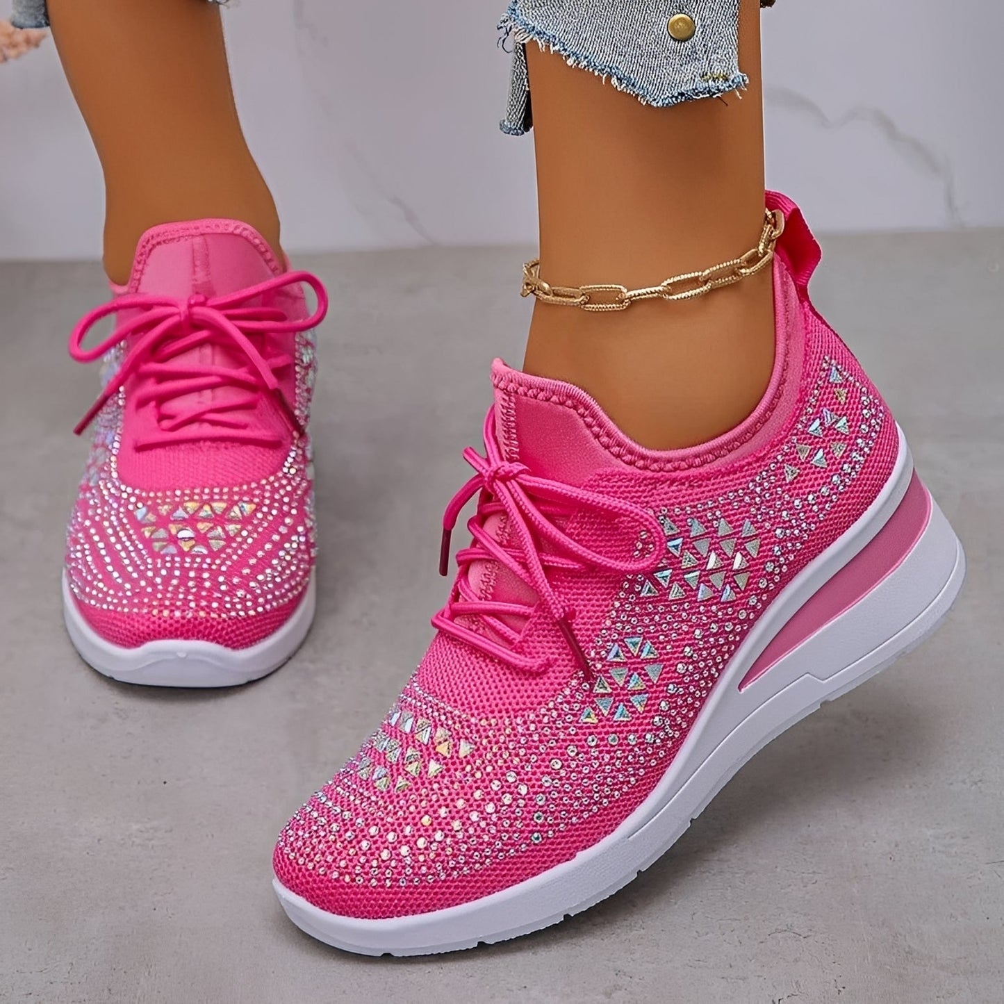 Elodie - Trendy Comfortable Sneakers with Rhinestone Accents