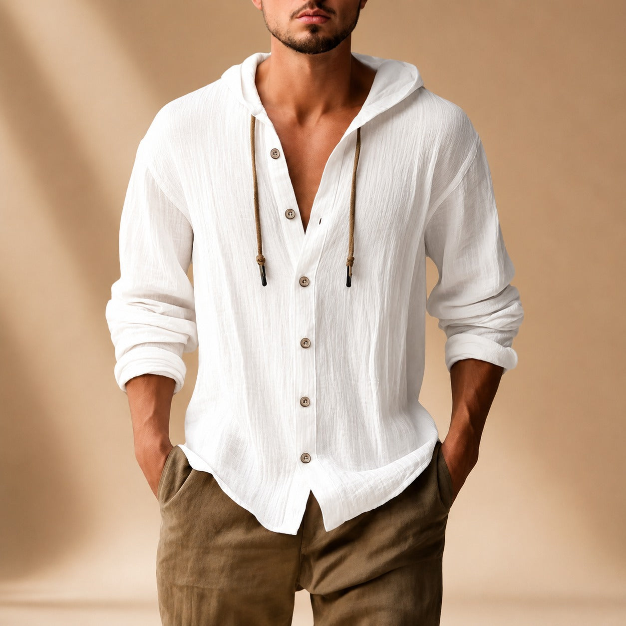 Kayne - Cozy Hooded Long Sleeve Shirt