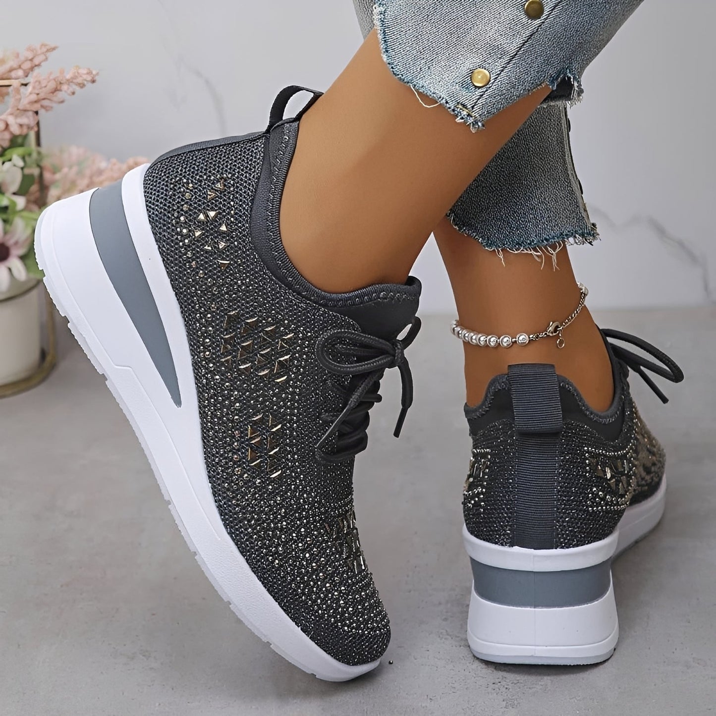 Elodie - Trendy Comfortable Sneakers with Rhinestone Accents