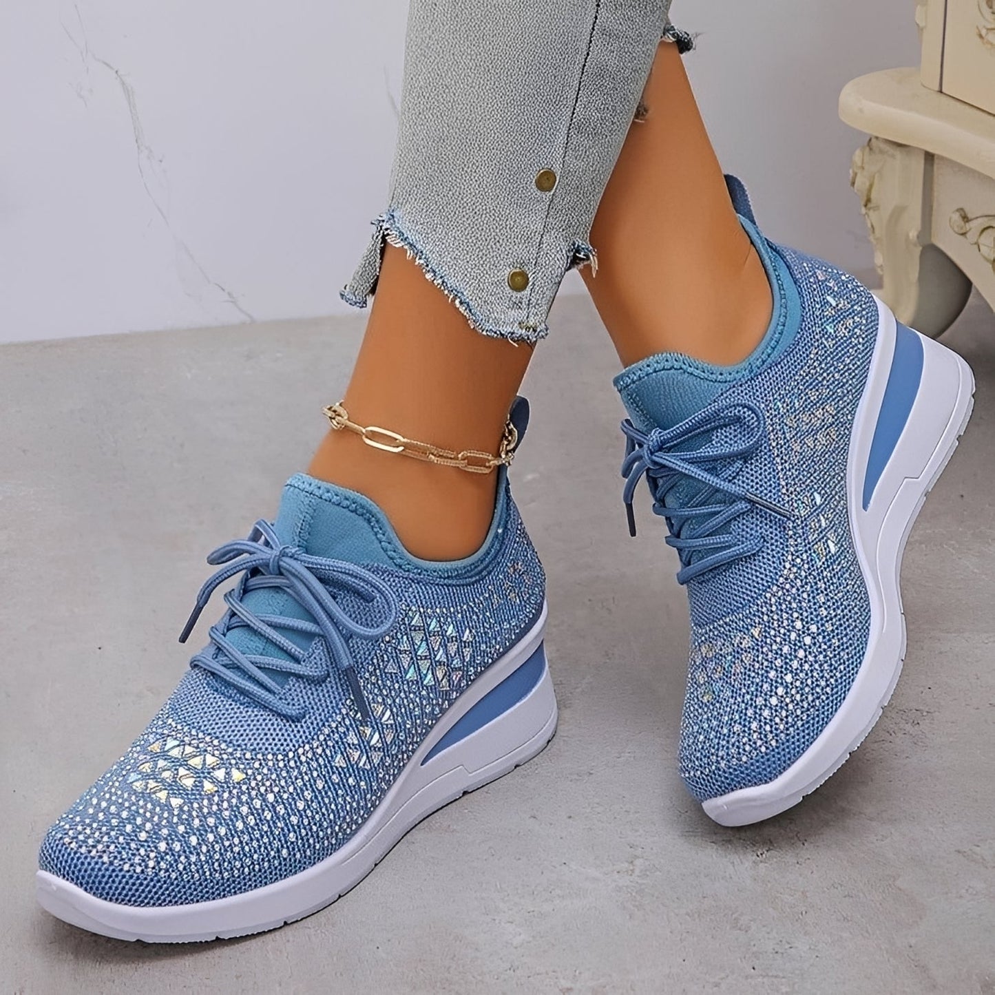 Elodie - Trendy Comfortable Sneakers with Rhinestone Accents