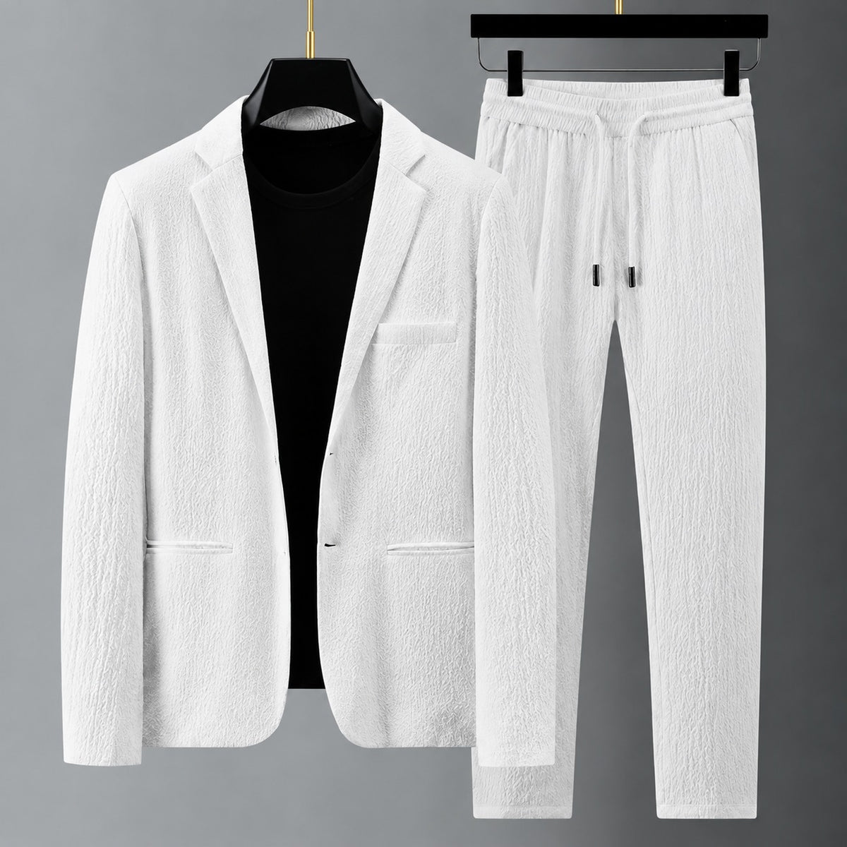 Men's Suit Set with Blazer and Drawstring Pants - Relaxed Fit