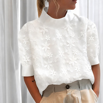Julia - Fashionable top with embroidered high neckline for women