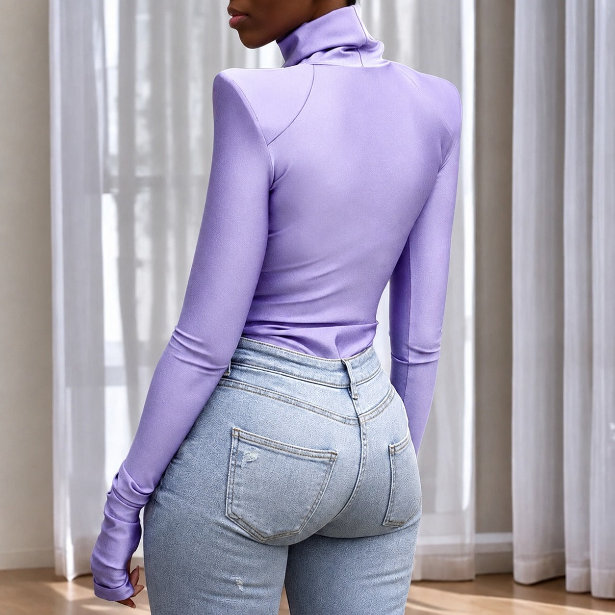 Ellery - Women's turtleneck bodysuit with shoulder pads