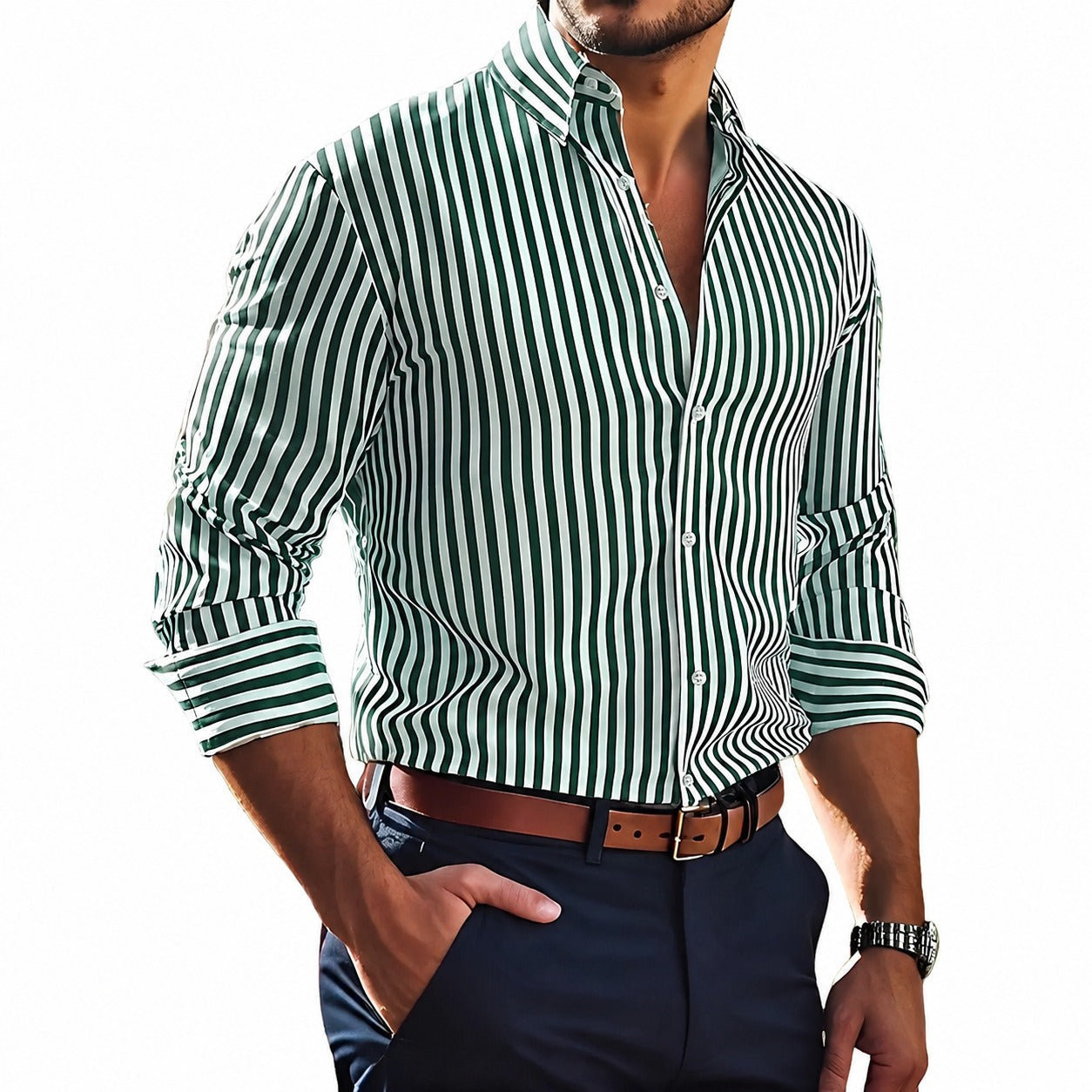 Brycen - Stylish men's striped shirt with long sleeves
