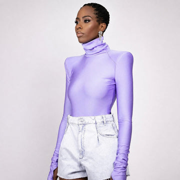 Ellery - Women's turtleneck bodysuit with shoulder pads