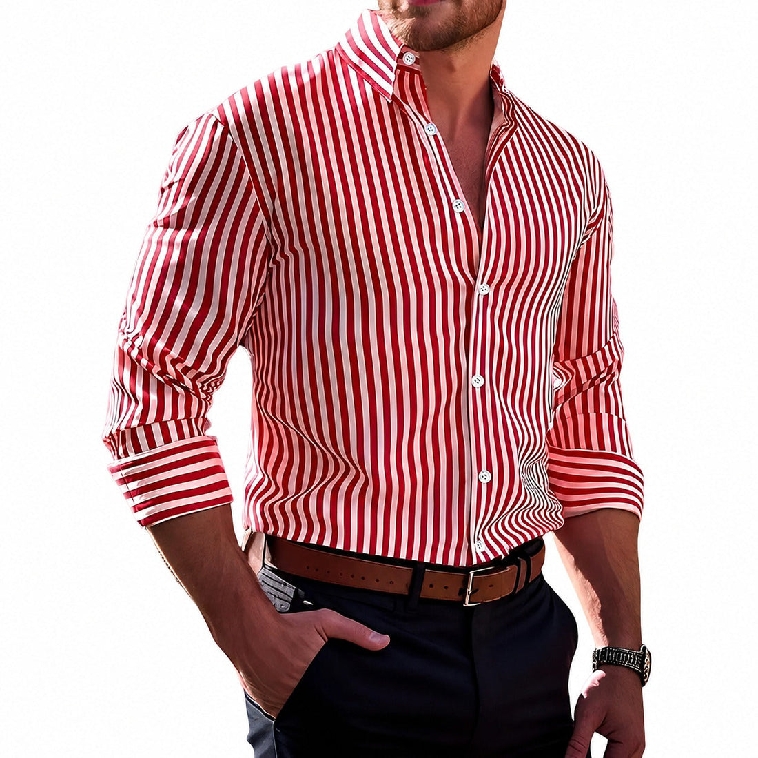 Brycen - Stylish men's striped shirt with long sleeves