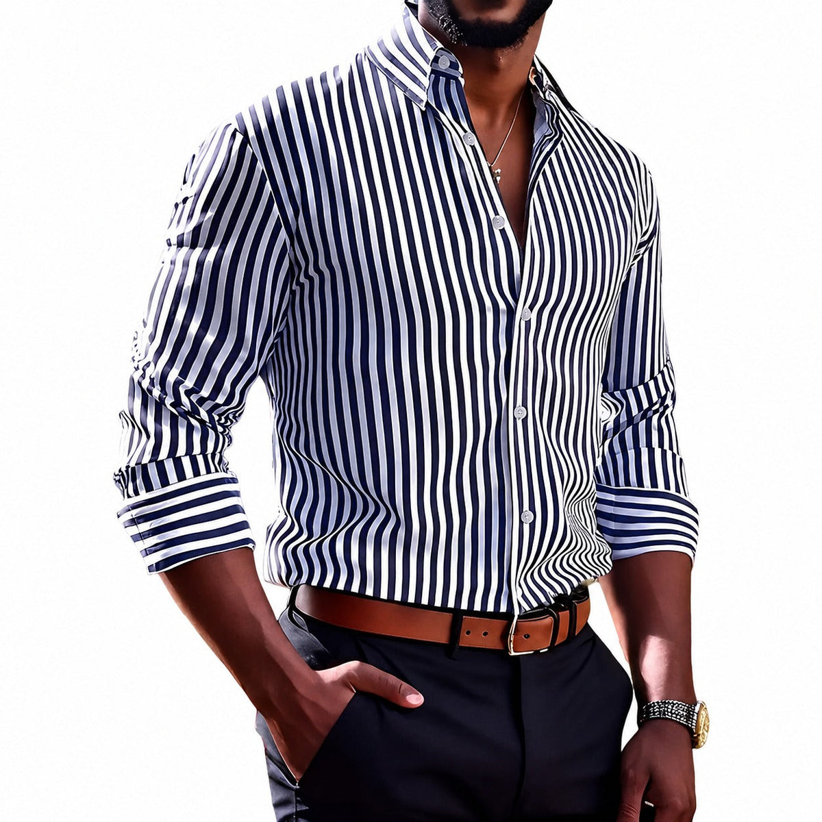 Brycen - Stylish men's striped shirt with long sleeves
