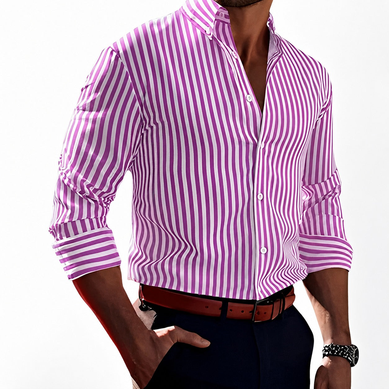 Brycen - Stylish men's striped shirt with long sleeves