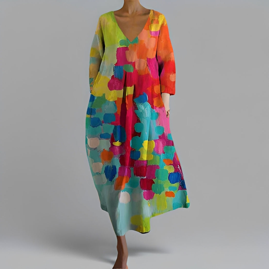 Alina - Loose-fitting midi dress with V-neck