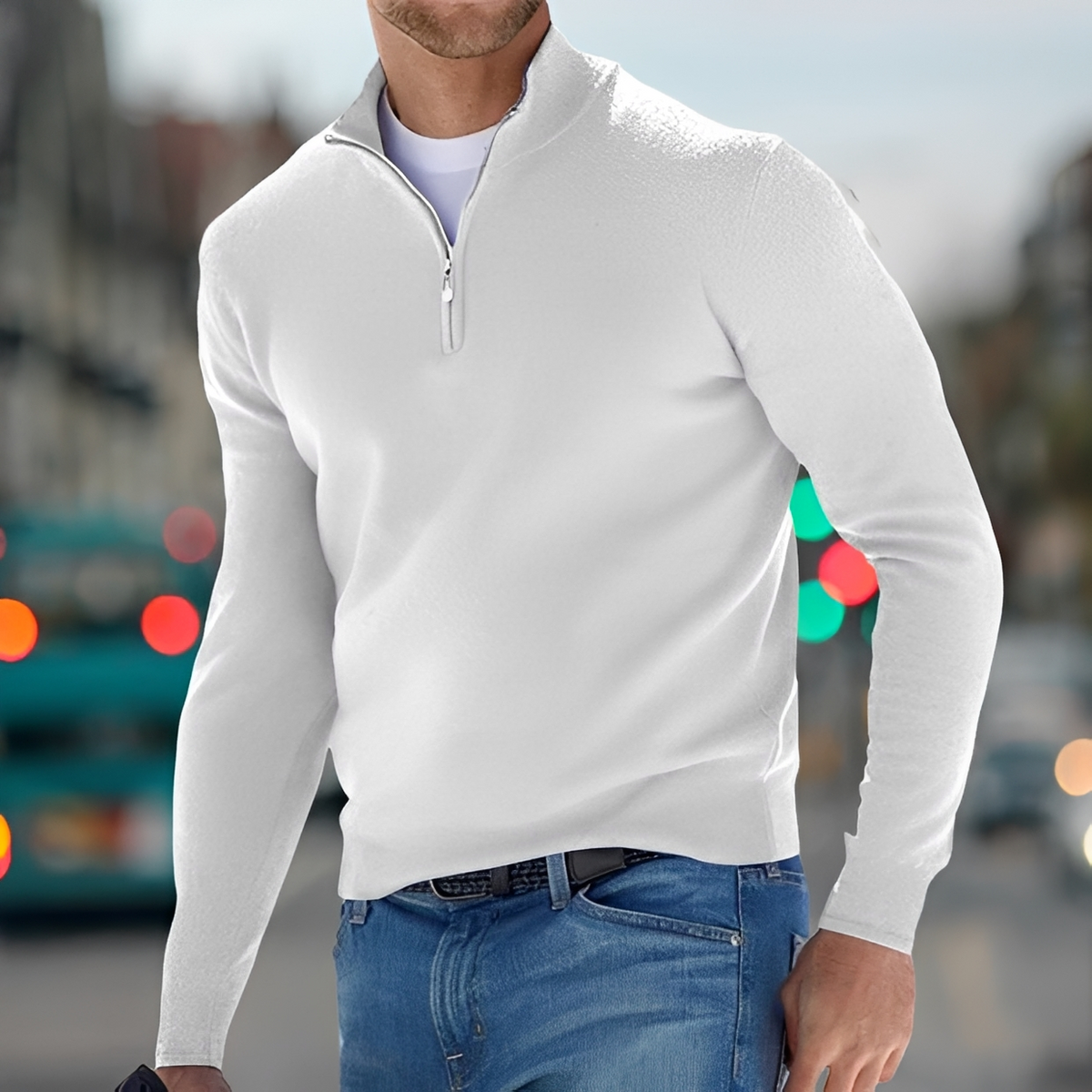 Carlo - Comfortable sweater with half zipper