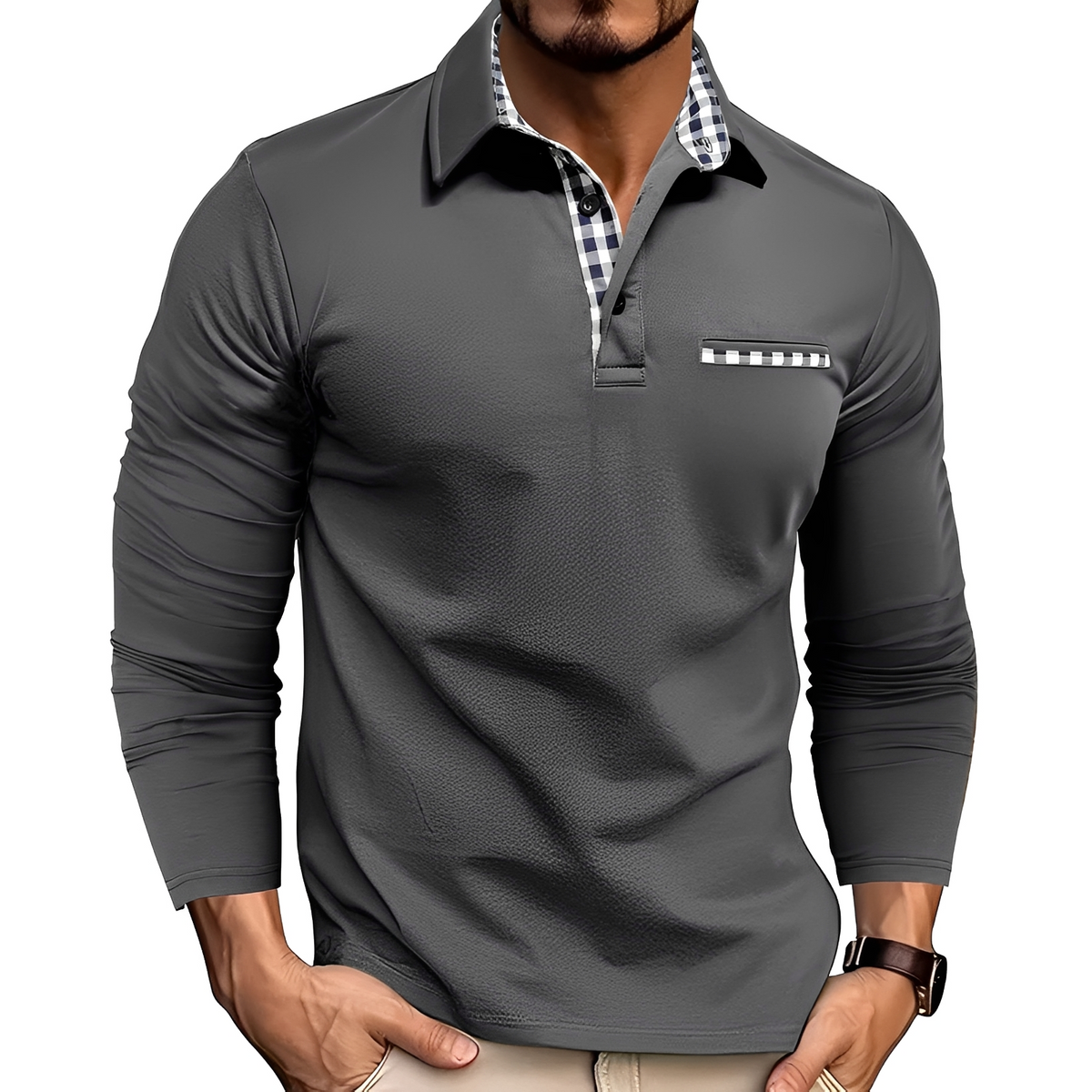 Charel - Sturdy long-sleeve polo shirt