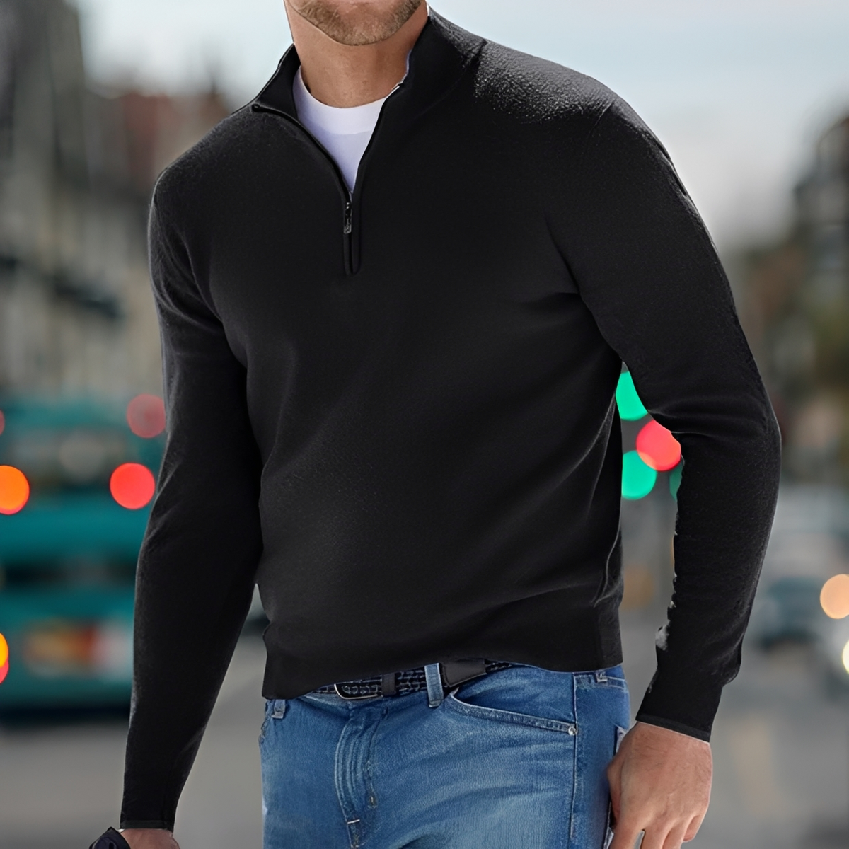 Carlo - Comfortable sweater with half zipper