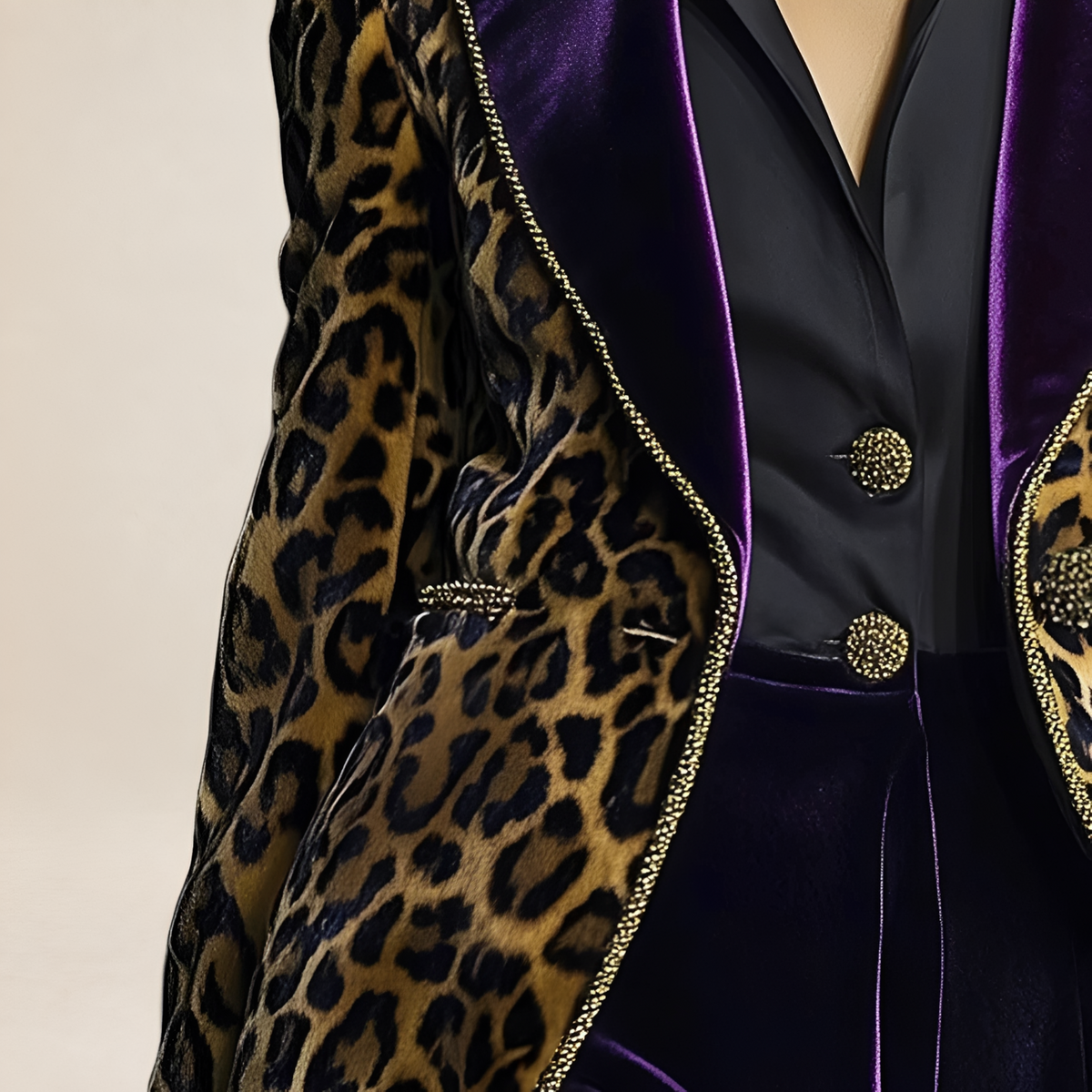 Blazer for Women Leopard Print Contrast Lapel Single-Breasted Regular Fit