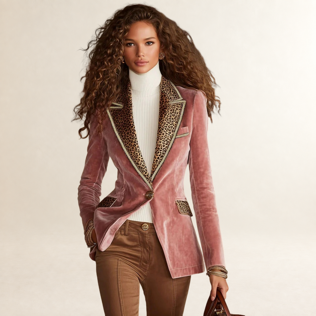 Blazer for Women One Button Leopard Print Detail Tailored Fit