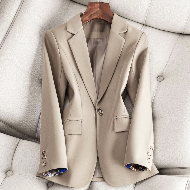 Blazer for Women with Single Button Closure and Lapel Collar - Tailored Fit