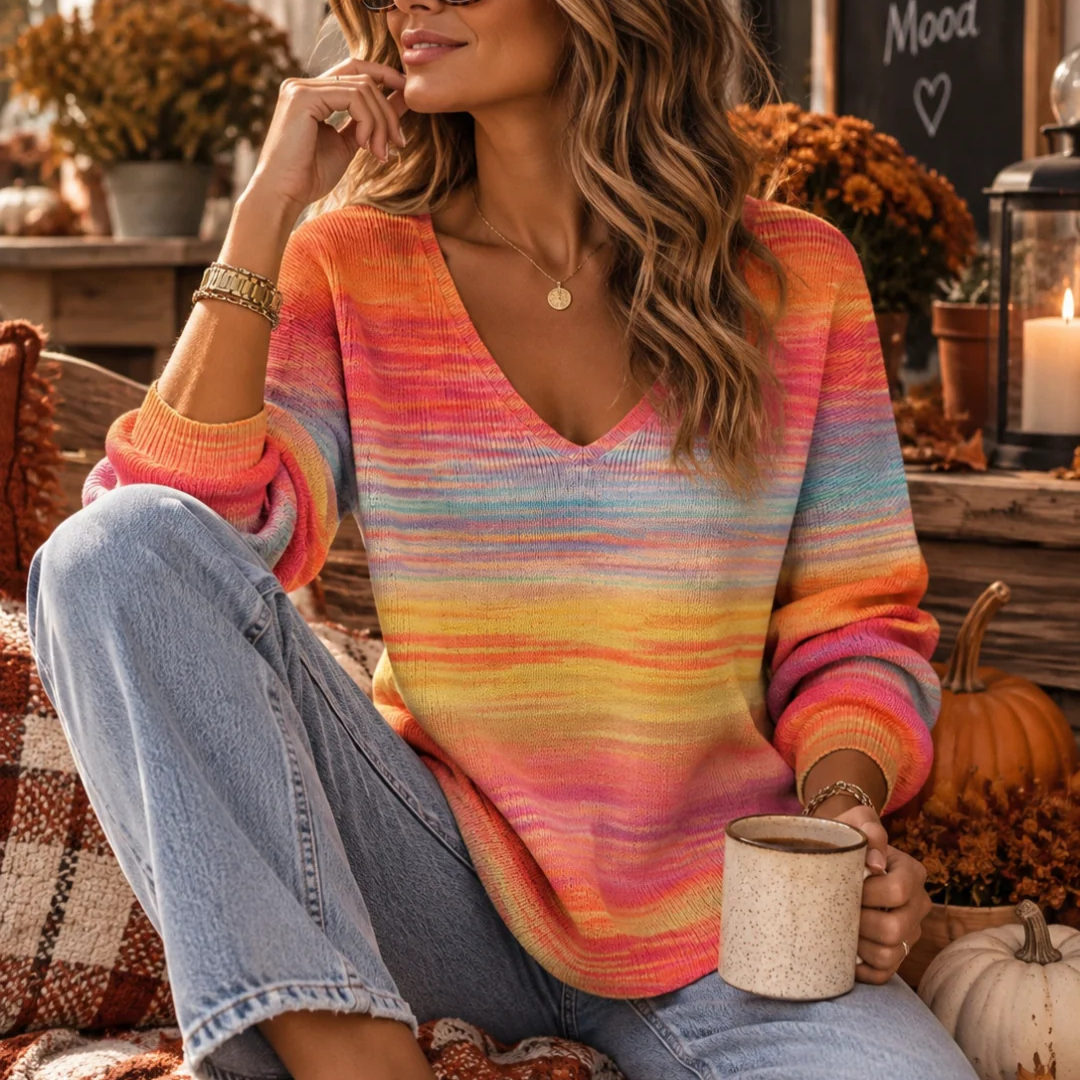 Blouse for Women V-neck Long-Sleeve Printed Pullover, Relaxed Fit