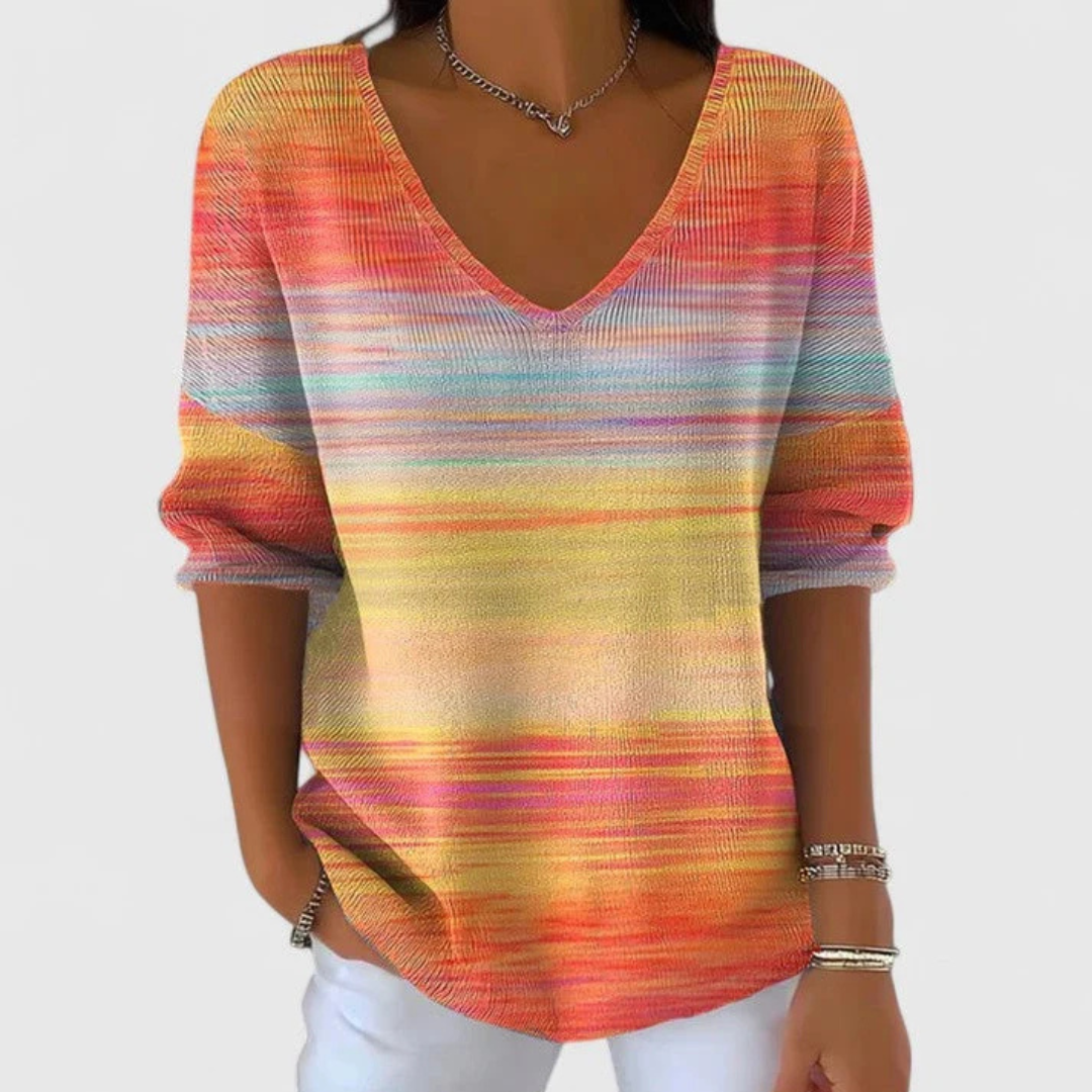 Blouse for Women V-neck Long-Sleeve Printed Pullover, Relaxed Fit
