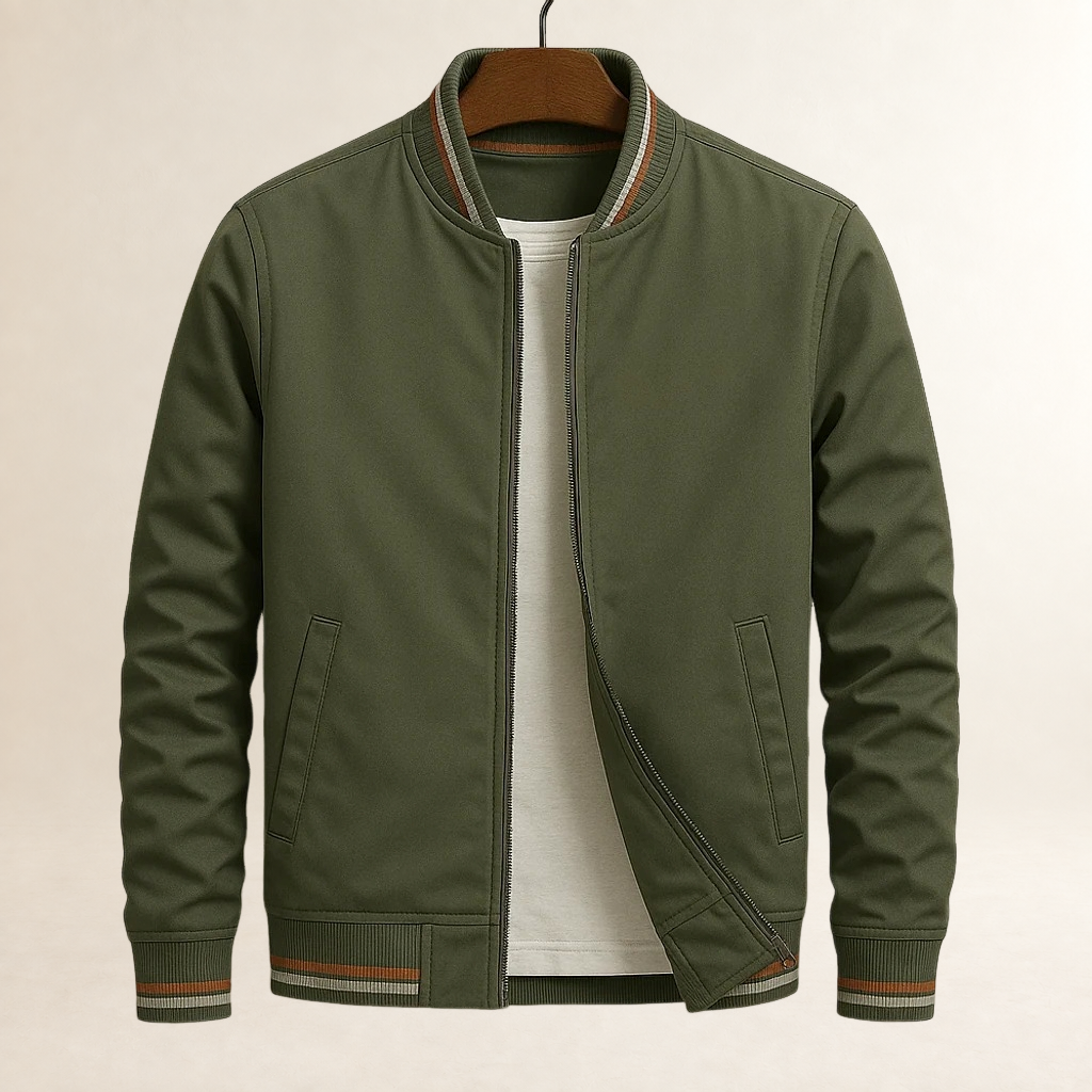 Bomber Jacket for Men - Ribbed Trim with Full Zip Closure and Side Pockets