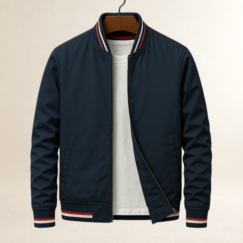 Bomber Jacket for Men - Ribbed Trim with Full Zip Closure and Side Pockets