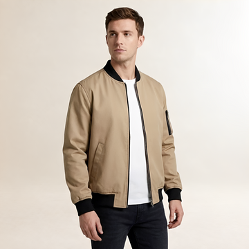 Bomber Jacket for Men - Slim Fit with Zip Closure and Sleeve Pocket