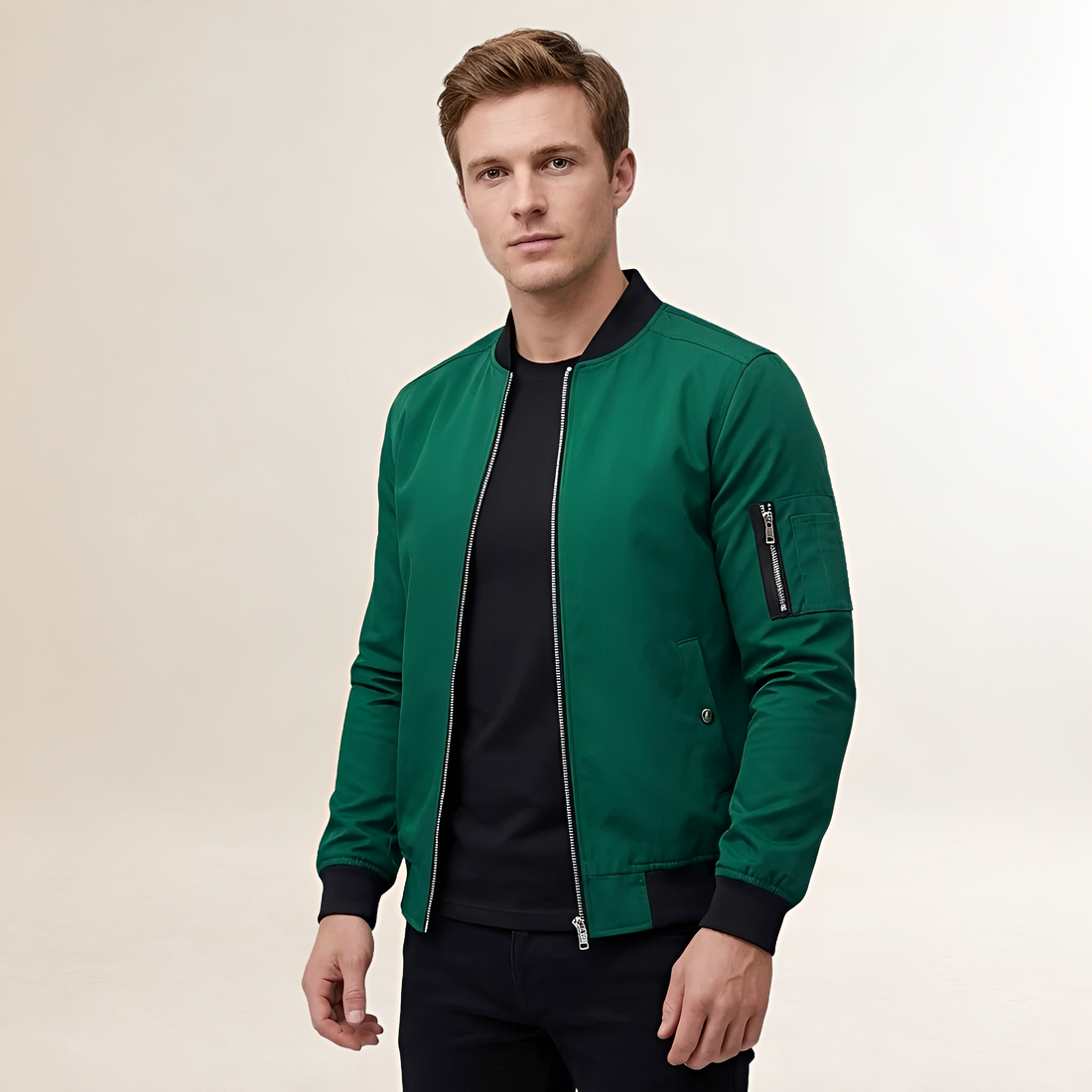 Bomber Jacket for Men - Slim Fit with Zip Closure and Sleeve Pocket