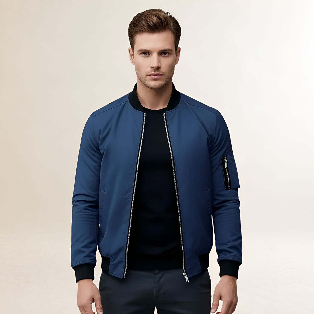Bomber Jacket for Men - Slim Fit with Zip Closure and Sleeve Pocket