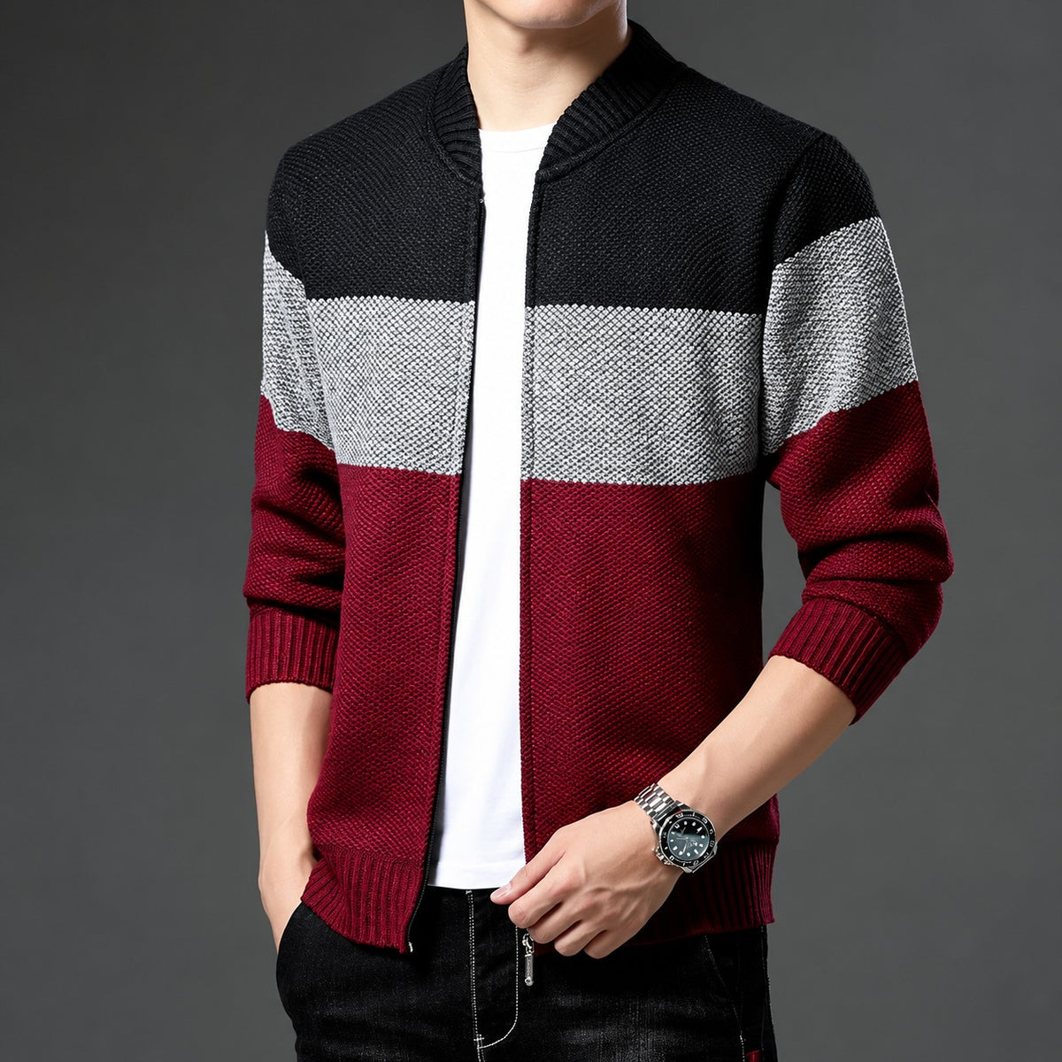 Bomber Jacket Men Color Block Zip-Up Design Regular Fit