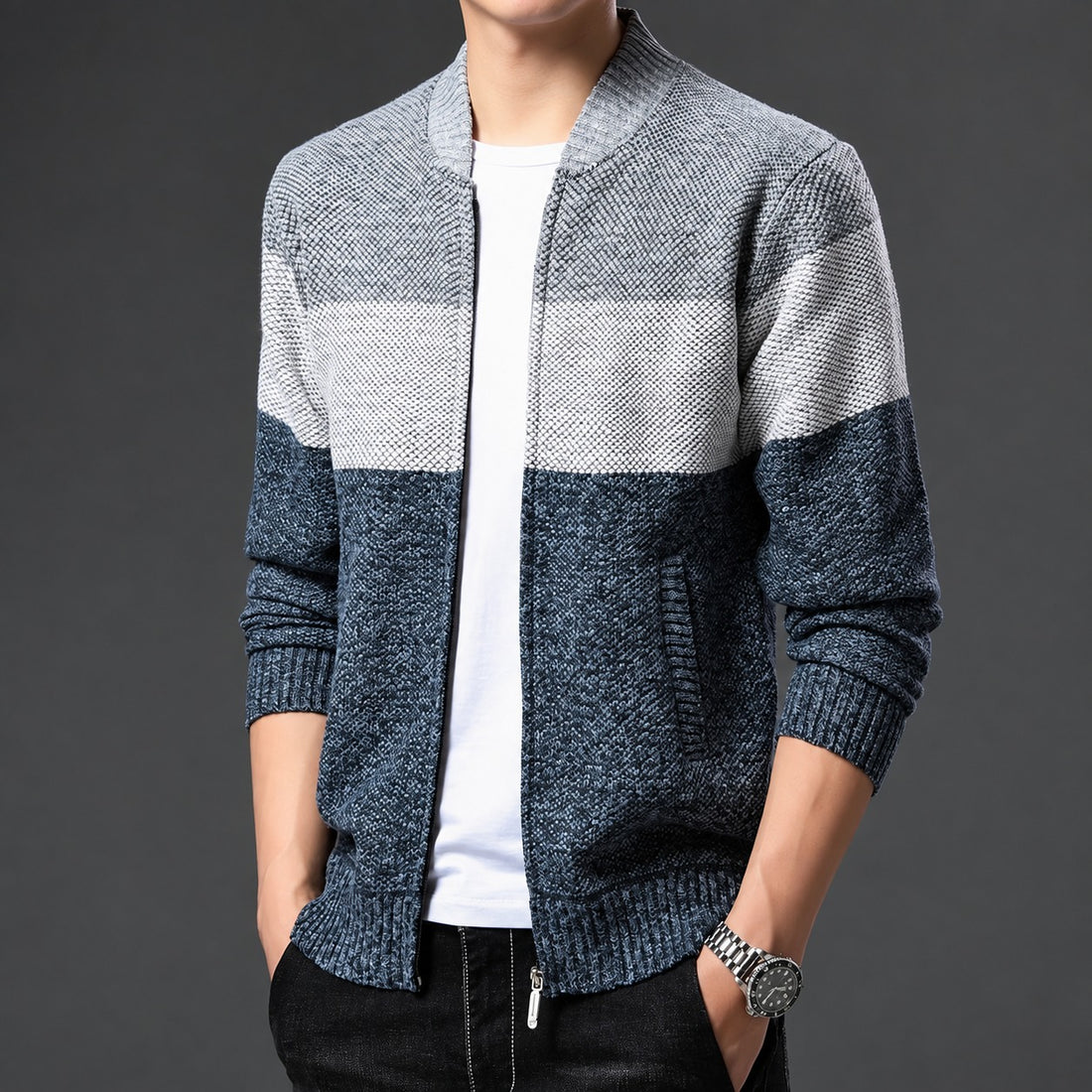 Bomber Jacket Men Color Block Zip-Up Design Regular Fit