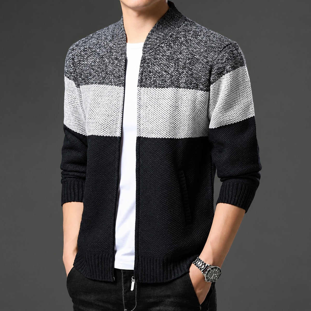 Bomber Jacket Men Color Block Zip-Up Design Regular Fit