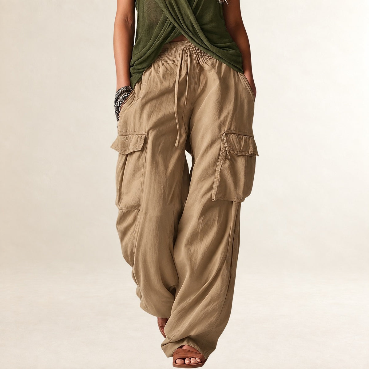 Cargo Pants for Women with Drawstring Waist and Relaxed Fit